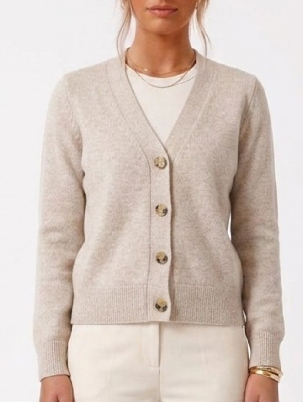 Wilfred Cream Button V-Neck Cardigan